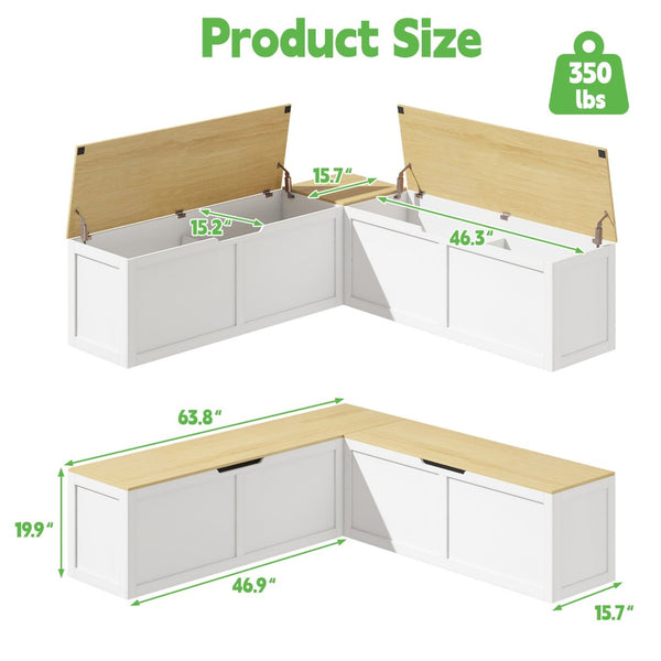 English Elm Right-angle Corner Storage Bench Nordic Two-tone Wood Seat for Compact Dining Spaces W5026P429576