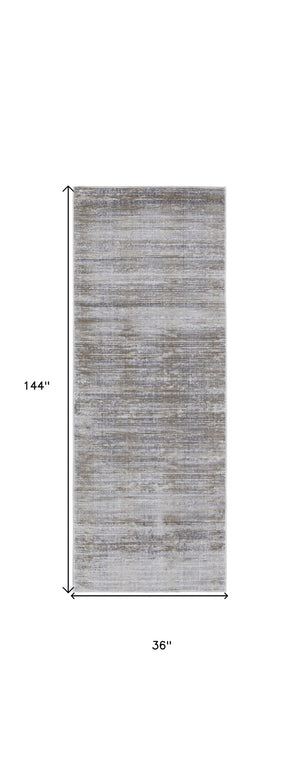HomeRoots 4' Modern Abstract Area Rug in Taupe, Silver, and Tan - Durable Power Loomed Design for Any Space 12' Runner 514200
