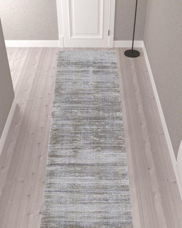 HomeRoots 4' Modern Abstract Area Rug in Taupe, Silver, and Tan - Durable Power Loomed Design for Any Space 12' Runner 514200