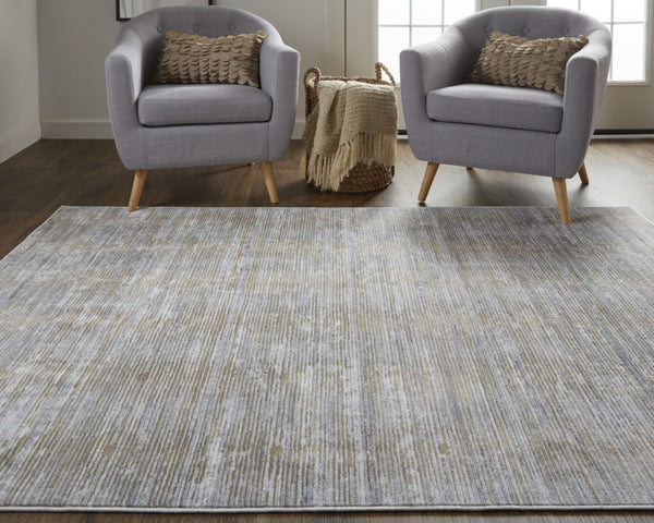 HomeRoots 4' Modern Abstract Area Rug in Taupe, Silver, and Tan - Durable Power Loomed Design for Any Space 12' X 15' 514201