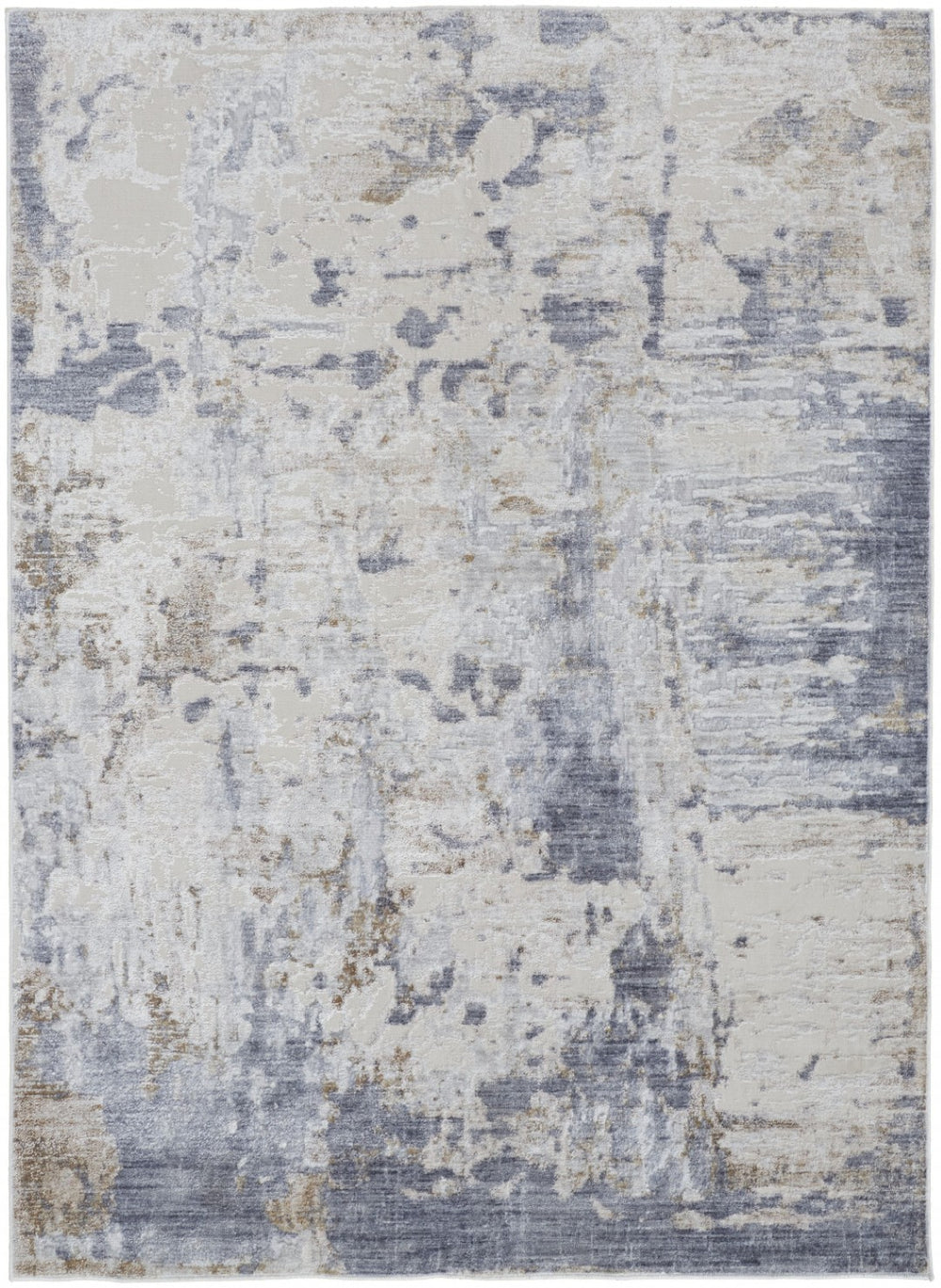 HomeRoots 4' Abstract Distressed Area Rug in Ivory, Gray, and Blue - Modern Design for Stylish Living Spaces 4' X 6' 514203
