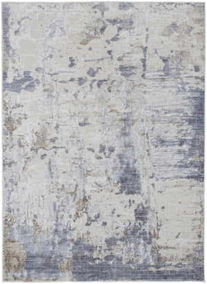 HomeRoots 4' Abstract Distressed Area Rug in Ivory, Gray, and Blue - Modern Design for Stylish Living Spaces 4' X 6' 514203