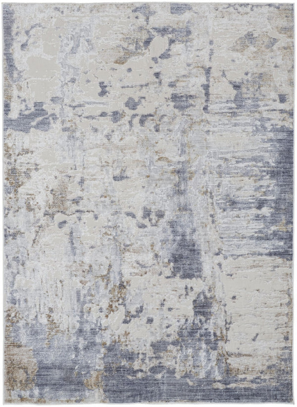HomeRoots 4' Abstract Distressed Area Rug in Ivory, Gray, and Blue - Modern Design for Stylish Living Spaces 4' X 6' 514203
