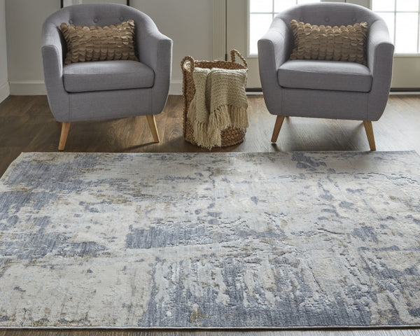 HomeRoots 4' Abstract Distressed Area Rug in Ivory, Gray, and Blue - Modern Design for Stylish Living Spaces 4' X 6' 514203