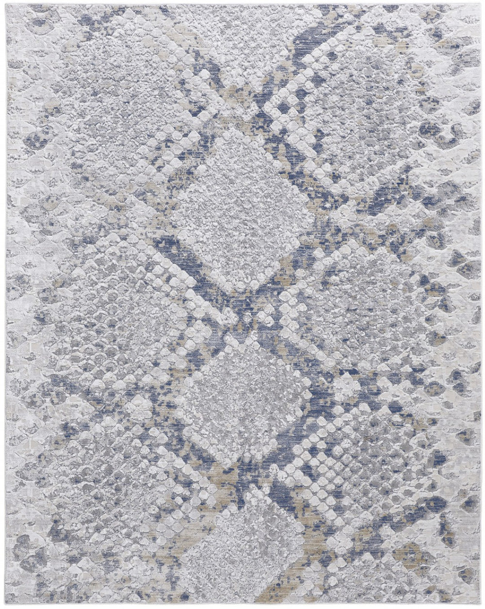 HomeRoots 4' Gray Silver and Blue Geometric Distressed Area Rug - Modern Elegance for Any Room Décor 4' X 6' 514204
