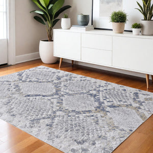 HomeRoots 4' Gray Silver and Blue Geometric Distressed Area Rug - Modern Elegance for Any Room Décor 4' X 6' 514204