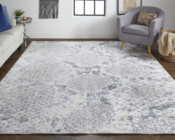 HomeRoots 4' Gray Silver and Blue Geometric Distressed Area Rug - Modern Elegance for Any Room Décor 4' X 6' 514204