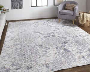 HomeRoots 4' Gray Silver and Blue Geometric Distressed Area Rug - Modern Elegance for Any Room Décor 4' X 6' 514204