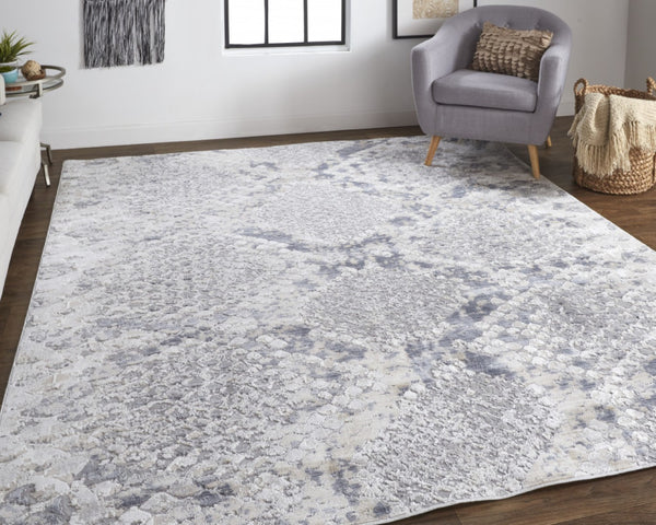 HomeRoots 4' Gray Silver and Blue Geometric Distressed Area Rug - Modern Elegance for Any Room Décor 4' X 6' 514204