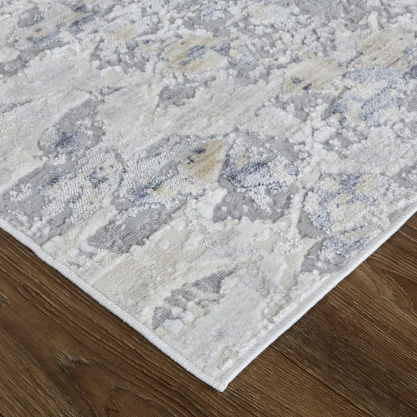 HomeRoots 4' Gray Silver and Blue Geometric Distressed Area Rug - Modern Elegance for Any Room Décor 4' X 6' 514204