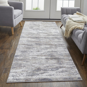 Homeroots 8' Taupe Tan And Orange Abstract Power Loom Distressed Stain Resistant Runner Rug Taupe,Tan,Orange Polyester 514220