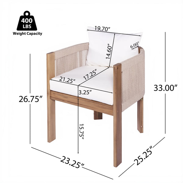 English Elm Christopher Knight Home® - Matera Teak+ Beige 7PC Outdoor Dining Set – Handwoven Rope Chairs, Ergonomic Cushions, Solid Acacia Veneer Table (Durable, Low-Maintenance) MATERA7PCDSET