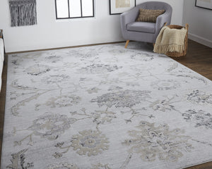 Homeroots 5' X 8' Silver And Black Floral Power Loom Distressed Area Rug  Polyester 514281