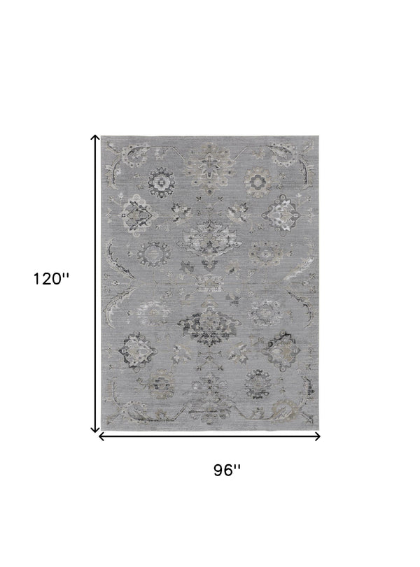 Homeroots 8' X 10' Black And Silver Floral Power Loom Distressed Non Skid Area Rug  Polyester 514282
