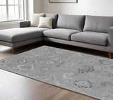 Homeroots 7' X 10' Black And Silver Floral Power Loom Distressed Non Skid Area Rug  Polyester 514283