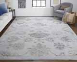 Homeroots 7' X 10' Black And Silver Floral Power Loom Distressed Non Skid Area Rug  Polyester 514283