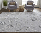 Homeroots 7' X 10' Black And Silver Floral Power Loom Distressed Non Skid Area Rug  Polyester 514283