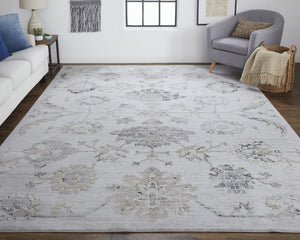 Homeroots 8' X 11' Black And Silver Floral Power Loom Distressed Non Skid Area Rug  Polyester 514285