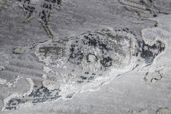 Homeroots 8' X 11' Black And Silver Floral Power Loom Distressed Non Skid Area Rug  Polyester 514285