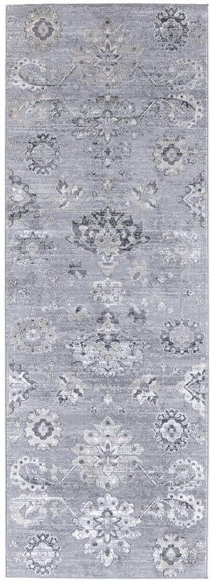 Homeroots 8' Black And Silver Floral Power Loom Distressed Non Skid Runner Rug  Polyester 514287