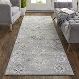 Homeroots 8' Black And Silver Floral Power Loom Distressed Non Skid Runner Rug  Polyester 514287