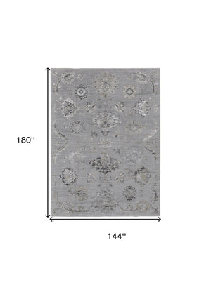 Homeroots 12' X 15' Silver And Black Floral Power Loom Distressed Area Rug  Polyester 514288