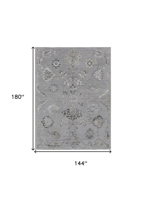 Homeroots 12' X 15' Silver And Black Floral Power Loom Distressed Area Rug  Polyester 514288