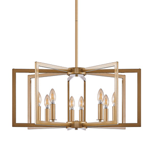 English Elm 27" Modern Geometric 8-Light Chandelier — Industrial Iron Pendant Fixture for Living Room Dining Kitchen Gold W2312P368726