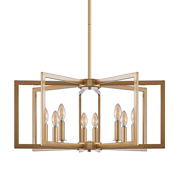 English Elm 27" Modern Geometric 8-Light Chandelier — Industrial Iron Pendant Fixture for Living Room Dining Kitchen Gold W2312P368726