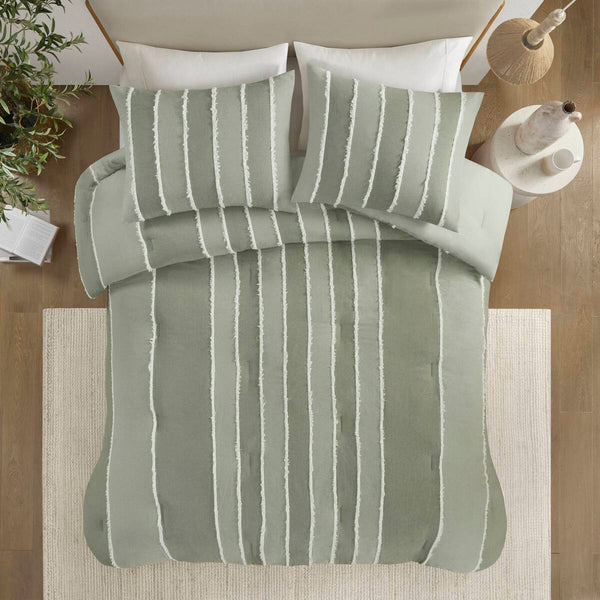 English Elm 3 Striped Cotton Comforter Set Full/Queen with Clip Jacquard Trim, Hypoallergenic OEKO-TEX Certified Bedding Sage 22.83 L x 22.05 W x 9.84 H B035P268141