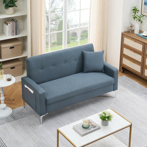English Elm 57-inch Velvet Double Sofa with Built-In Storage, Solid Wood Frame, Silver Legs, 350lb Capacity and Modern Compact Design Gray W3356P346850