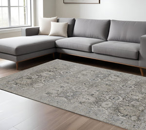 HomeRoots 12' Abstract Distressed Area Rug in Gray, Silver, and Black - Modern Design for Stylish Living Spaces 12' X 15' 514306