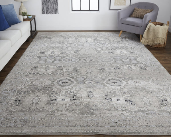 HomeRoots 12' Abstract Distressed Area Rug in Gray, Silver, and Black - Modern Design for Stylish Living Spaces 12' X 15' 514306
