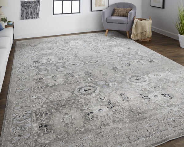 HomeRoots 12' Abstract Distressed Area Rug in Gray, Silver, and Black - Modern Design for Stylish Living Spaces 12' X 15' 514306