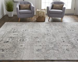 HomeRoots 12' Abstract Distressed Area Rug in Gray, Silver, and Black - Modern Design for Stylish Living Spaces 12' X 15' 514306