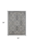 Homeroots 5' X 8' Gray And Black Floral Power Loom Non Skid Area Rug  Polyester 514308