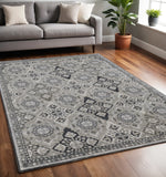 Homeroots 5' X 8' Gray And Black Floral Power Loom Non Skid Area Rug  Polyester 514308