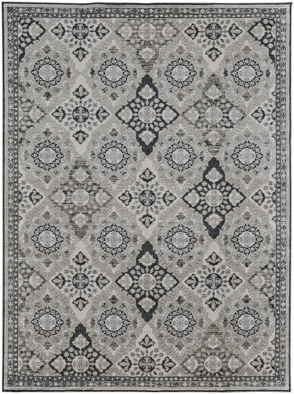 Homeroots 7' X 10' Gray And Black Floral Power Loom Area Rug  Polyester 514310