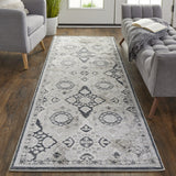 Homeroots 8' Gray And Black Floral Power Loom Runner Rug  Polyester 514314