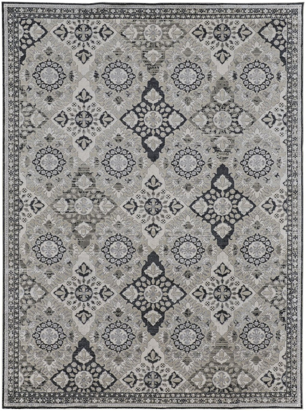 HomeRoots 12' Gray and Black Floral Area Rug – Elegant Power Loomed Design for Timeless Home Décor Solutions 12' X 15' 514315