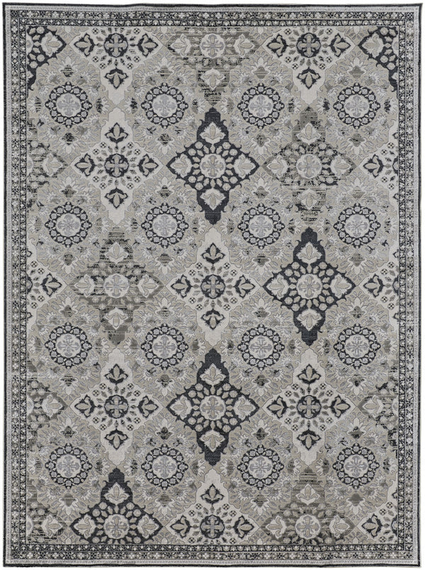 Homeroots 12' X 15' Gray And Black Floral Power Loom Area Rug  Polyester 514315
