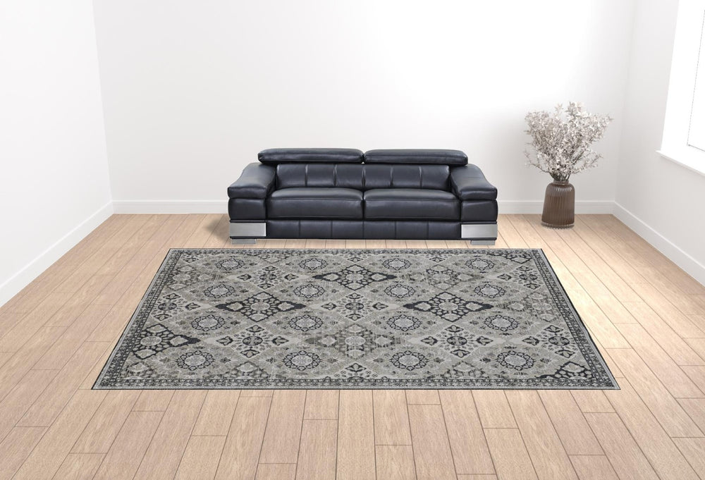 HomeRoots 12' Gray and Black Floral Area Rug – Elegant Power Loomed Design for Timeless Home Décor Solutions 12' X 15' 514315