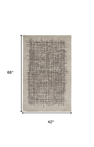 Homeroots 4' Invigorating Tan And Brown Wool Plaid Handmade Area Rug - Stain Resistant For Stylish Living Spaces 4' X 6' Wool 514316