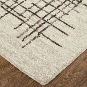 HomeRoots 4' Handmade Tufted Wool Area Rug in Tan and Brown Plaid – Stain-Resistant for Homes with Kids & Pets 5' X 8' 514317