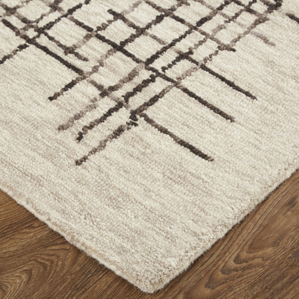 HomeRoots 4' Handmade Tufted Wool Area Rug in Tan and Brown Plaid – Stain-Resistant for Homes with Kids & Pets 5' X 8' 514317