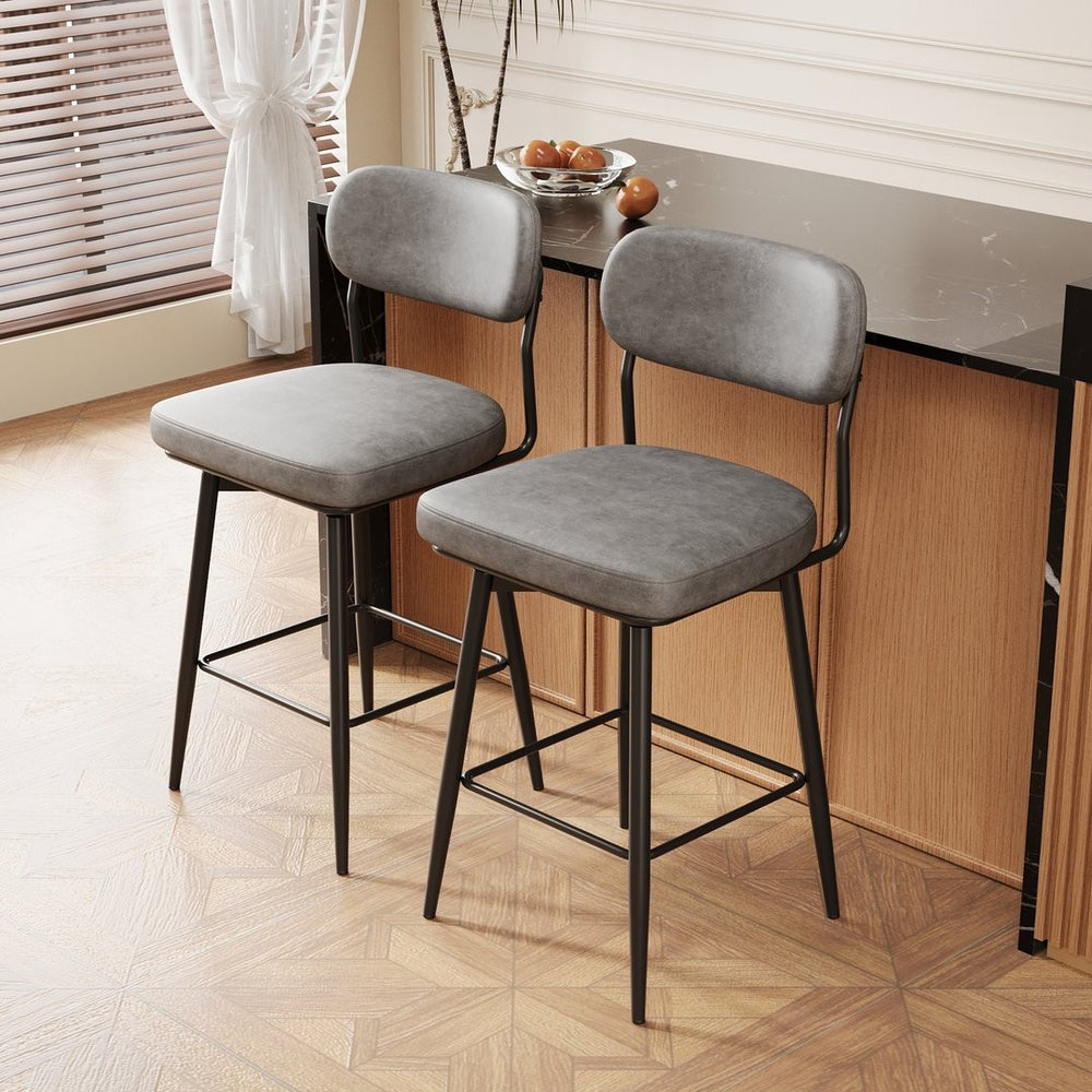 English Elm 360 Swivel Bar Stools Set of 2 Pu Leather Industrial Iron Frame Kitchen Counter W1727P251186