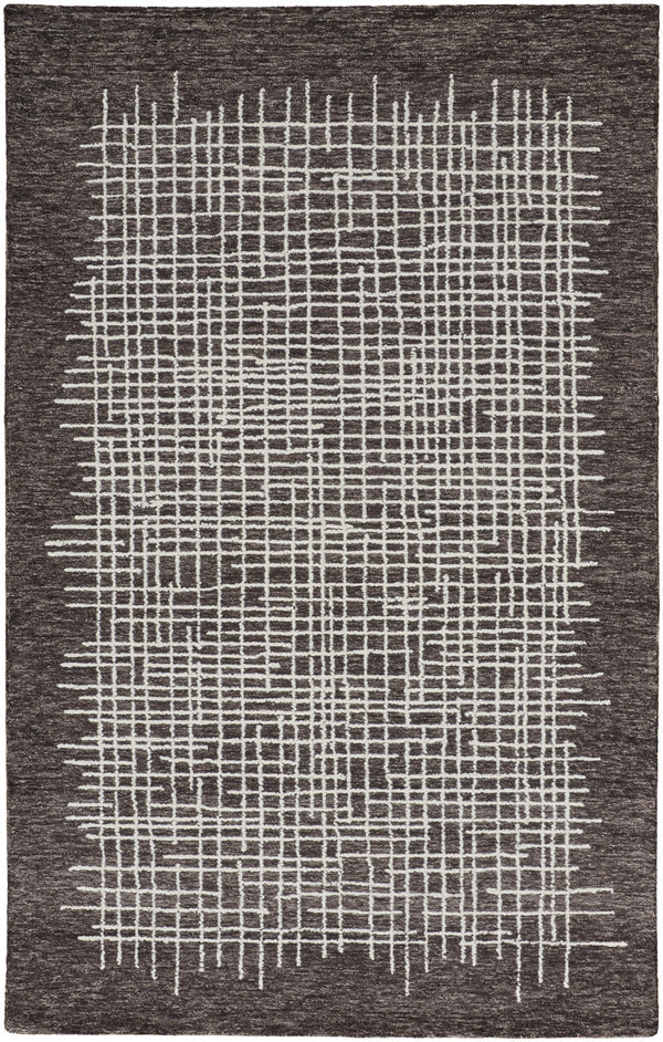 Homeroots 8' X 10' Gray And Ivory Wool Plaid Hand Tufted Area Rug Brown,Ivory Wool 514325