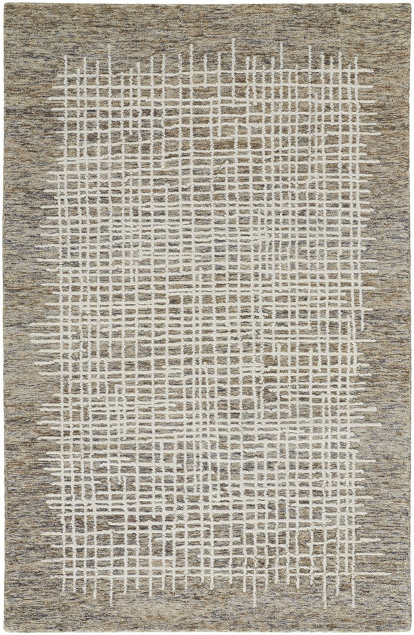 Homeroots 4' Invigorating Tan And Brown Wool Plaid Handmade Area Rug - Stain Resistant For Stylish Living Spaces 5' X 8' Wool 514331