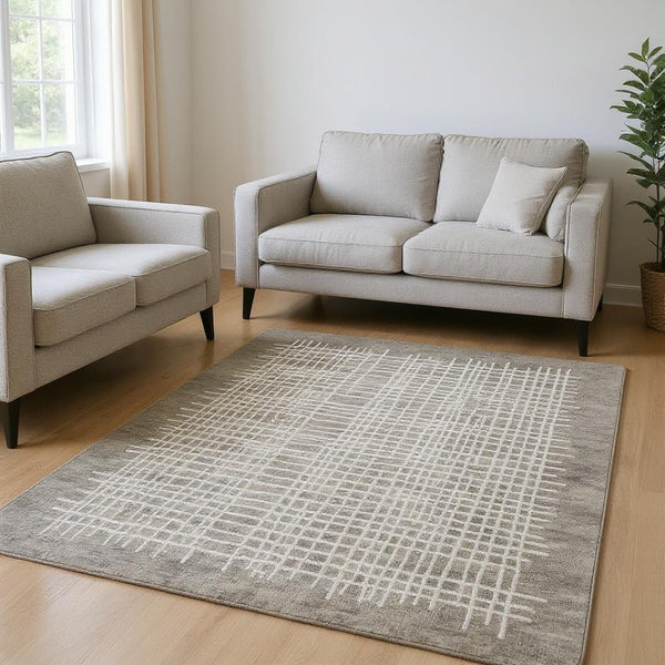 HomeRoots 4' Handmade Tufted Wool Area Rug in Tan and Brown Plaid – Stain-Resistant for Homes with Kids & Pets 5' X 8' 514331