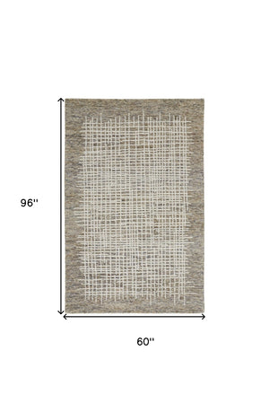 Homeroots 4' Invigorating Tan And Brown Wool Plaid Handmade Area Rug - Stain Resistant For Stylish Living Spaces 5' X 8' Wool 514331